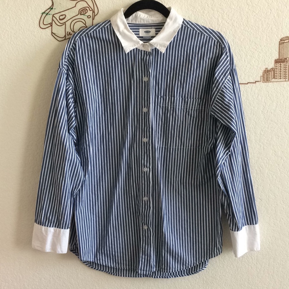 Old Navy Stripe Button Up Collar Long Sleeve Shirt - Picture 1 of 8